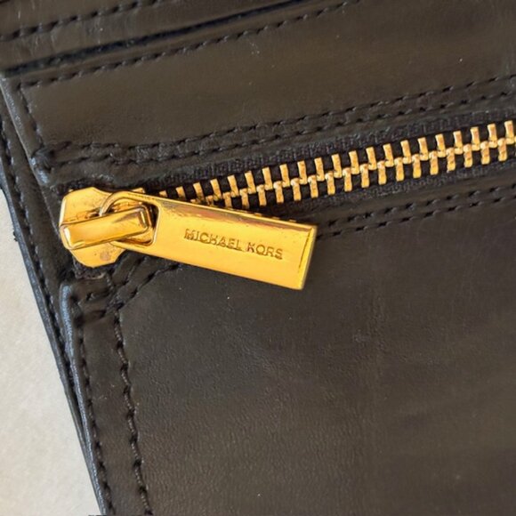 Michael Kors Black Leather Tall Boots with Gold Tone Logo Accent Size 8M - Picture 4 of 11